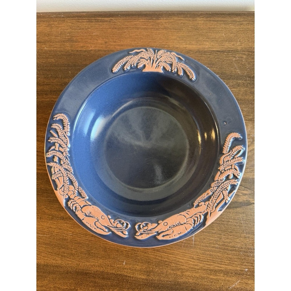 Frankoma Acadien Classique 7.75" Navy Blue Bowl Terracotta Cajun Crawfish